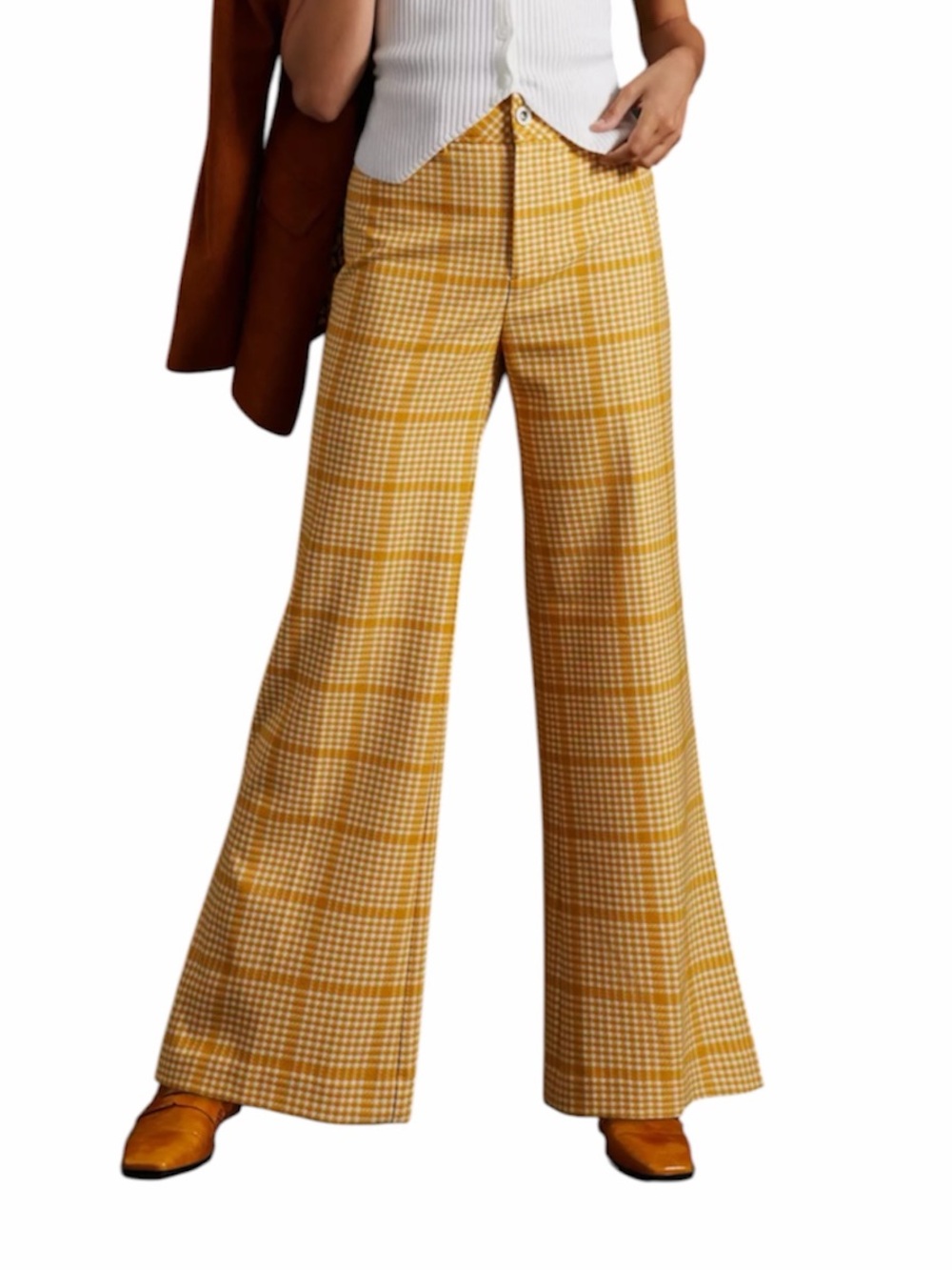Anthropologie | Gold White Maeve Plaid Flare Trousers